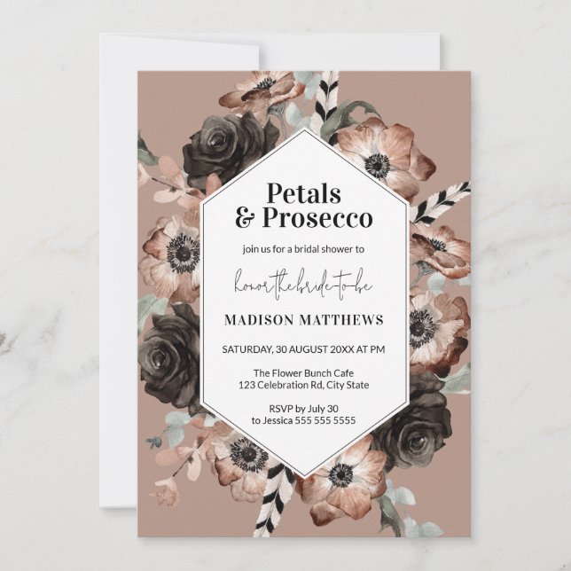Petals & Prosecco Boho Blush Pink Bridal Shower  Invitation (Front)