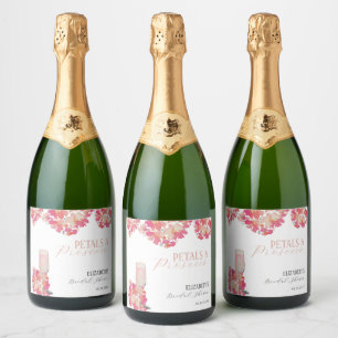 Petals & Prosecco Bridal Shower Floral Pink Sparkling Wine Label