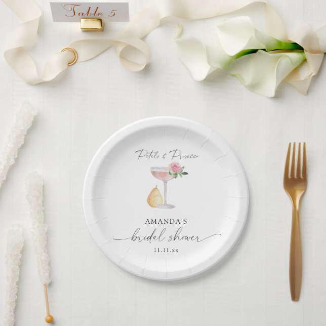 Petals & Prosecco - bridal shower Paper Plate (Wedding)
