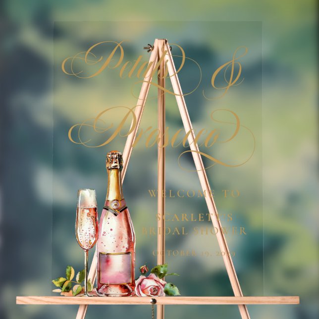 Petals & Prosecco Elegant Bridal Shower Welcome  Acrylic Sign (Neutral)