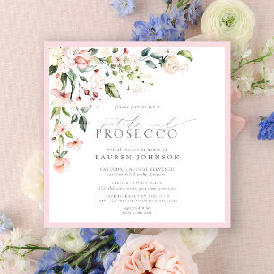 Petals & Prosecco Elegant Pink Floral Shower Invitation