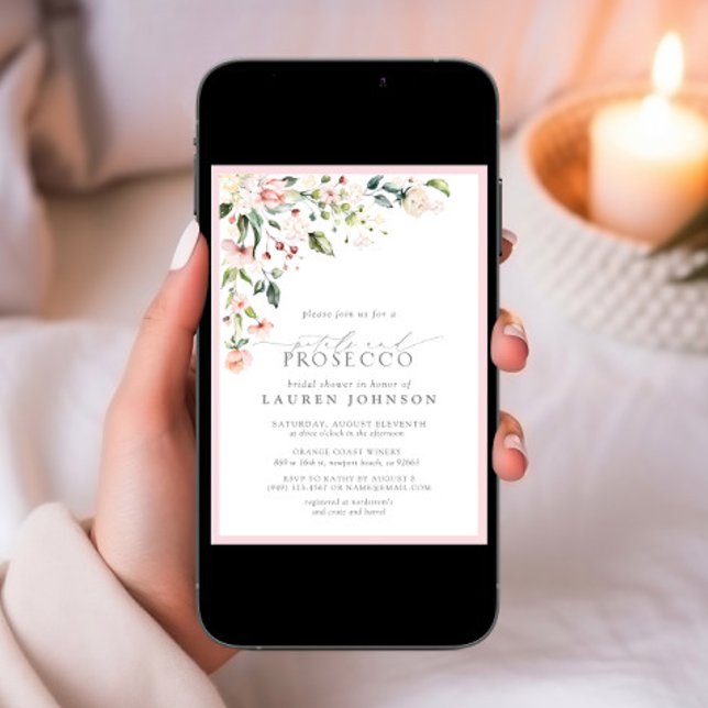 Petals & Prosecco Elegant Pink Floral Shower Invitation (Creator Uploaded)
