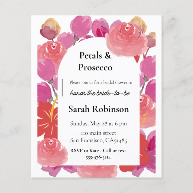 Petals & Prosecco Floral Arch Summer Bridal Shower Flyer (Front)