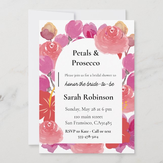 Petals & Prosecco Floral Arch Summer Bridal Shower Invitation (Front)