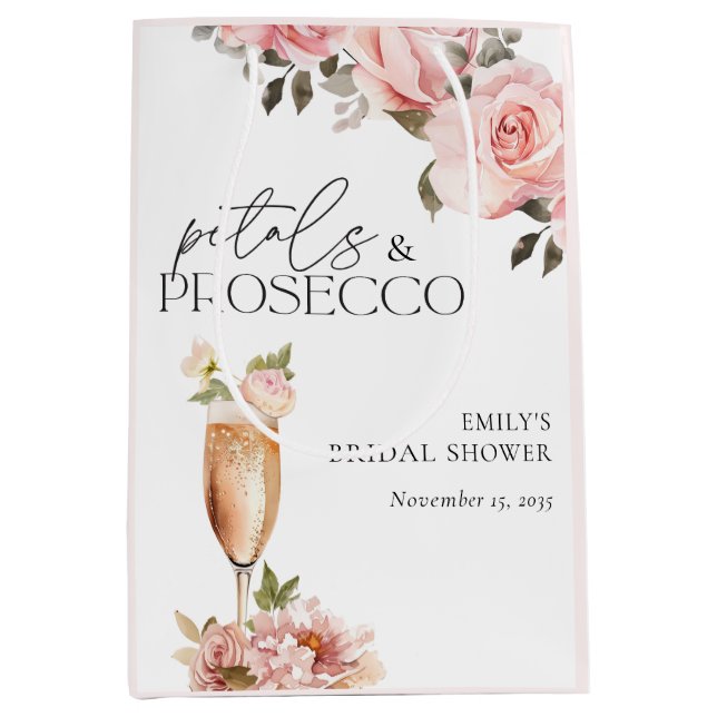 Petals & Prosecco Floral Bridal Shower Medium Gift Bag (Front)