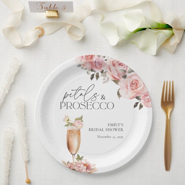 Petals & Prosecco Floral Bridal Shower Paper Plate (Wedding)