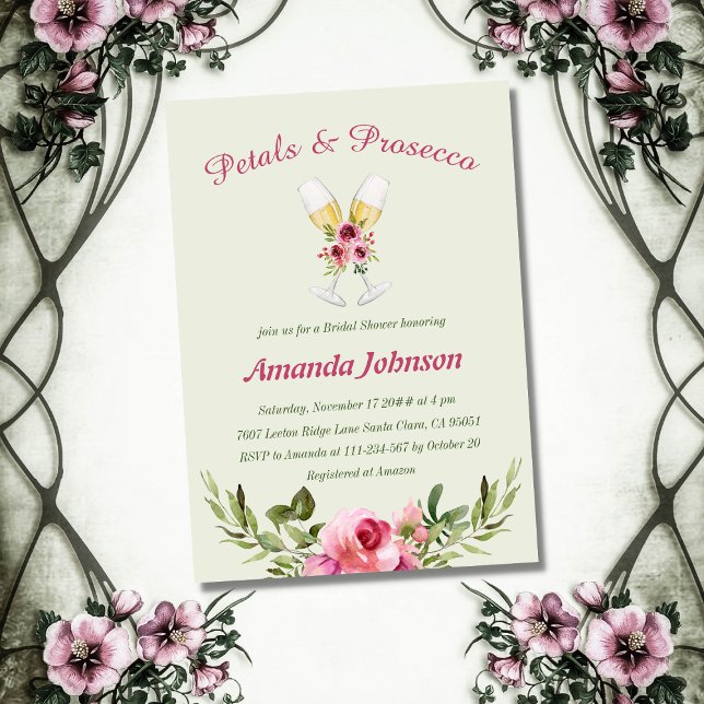 Petals & Prosecco Greenery Floral Bridal Shower Invitation (Creator Uploaded)