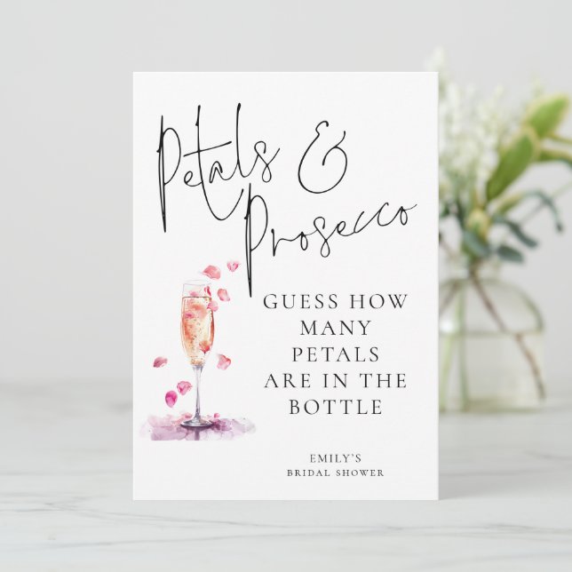 Petals Prosecco Guess How Many Bridal Shower Game Invitation (Standing Front)