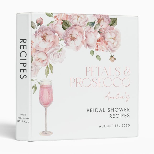 Petals & Prosecco Modern Pink Floral Bridal Shower Binder (Front/Spine)