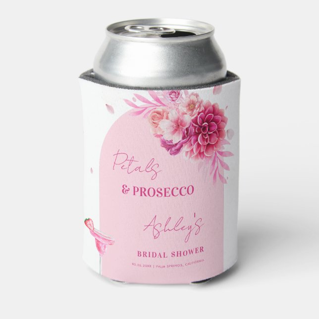 Petals Prosecco Pink Floral Bridal Shower Favour Can Cooler (Can Back)