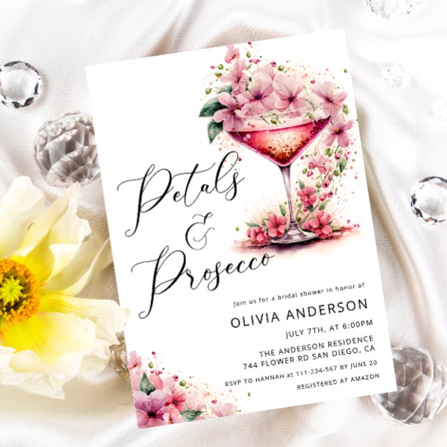 Petals & Prosecco Pink Floral Bridal Shower Invitation (Creator Uploaded)
