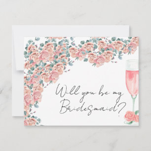petals & prosecco pink floral bridesmaid proposal  card