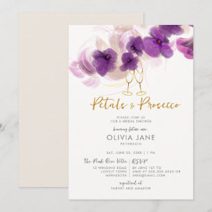 Petals Prosecco Purple Orchid Bubbly Bridal Shower Invitation