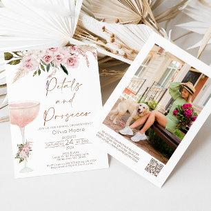 Petals Prosecco QR Code Boho Floral Bridal Shower Invitation
