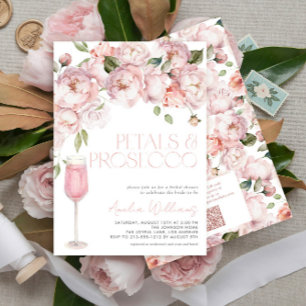 Petals & Prosecco QR Code Pink Bridal Shower Invitation