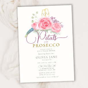 Petals Prosecco Roses Gold Flutes Bridal Shower Invitation