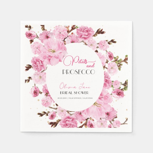 Petals & Prosecco Watercolor Pinkwhite Floral Arch Napkin (Front)