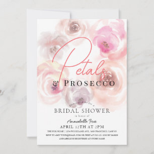 Petals & Prosecco Watercolor Rose Bridal Shower Invitation