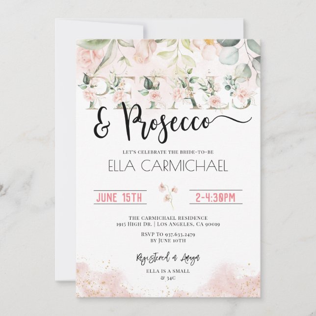 Petals Prosecco Wine Bridal Shower  Invitation (Front)