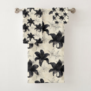 Petals & Webs – Gothic Bloom in Tangled Silence Bath Towel Set