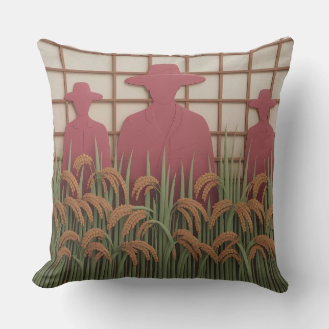 Petani Rice Carve 3d Batik Motif Throw Pillow (Front)