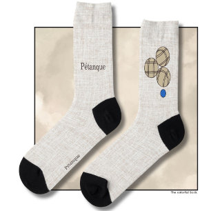 Pétanque, three balls on a beige linen design socks