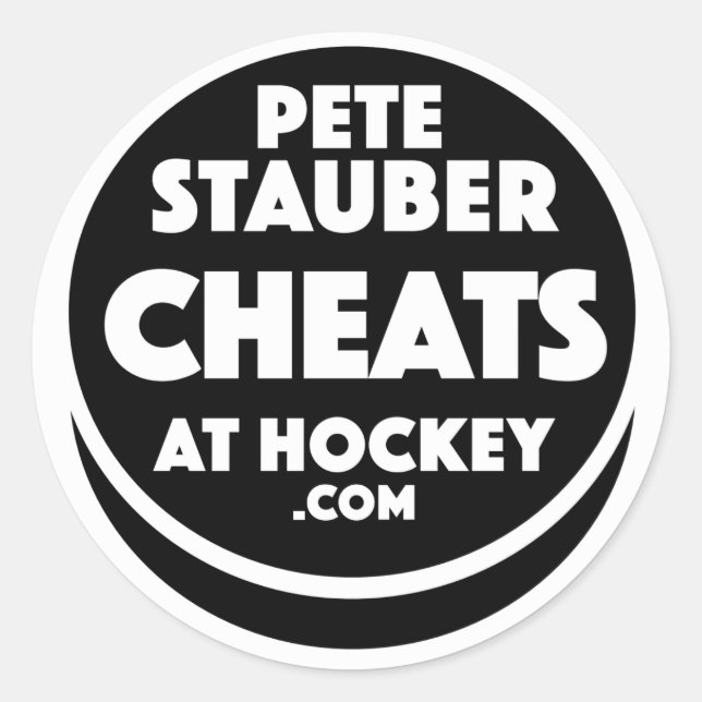 Pete Stauber Cheats At Hockey .com Stickers (Front)