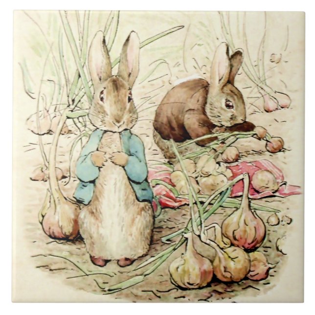 Peter and Benjamin Gather Onions by Beatrix Potter Tile (Front)