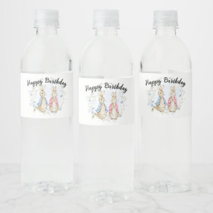 Peter and Flopsy Rabbit Happy Birthday Water Bottle Label