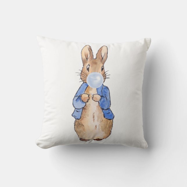 Peter Blowing a Blue Bubble gum Throw Pillow (Front)