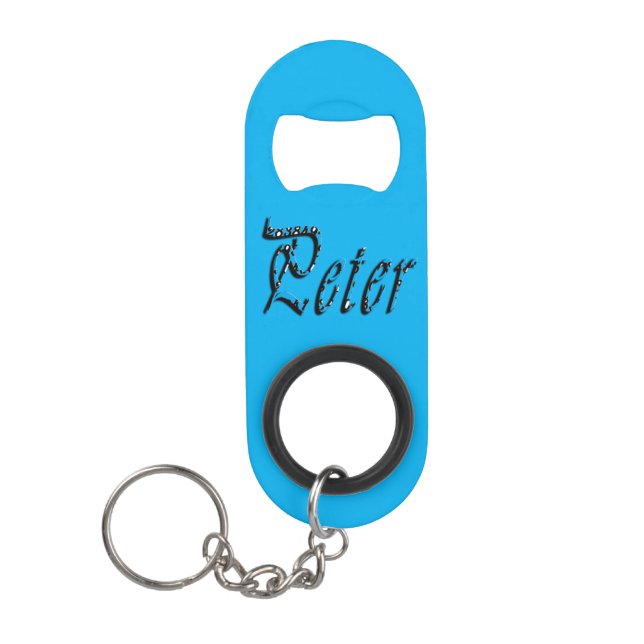 "Peter" Blue Numbers Peter Name, Keychain Bottle Opener (Front)