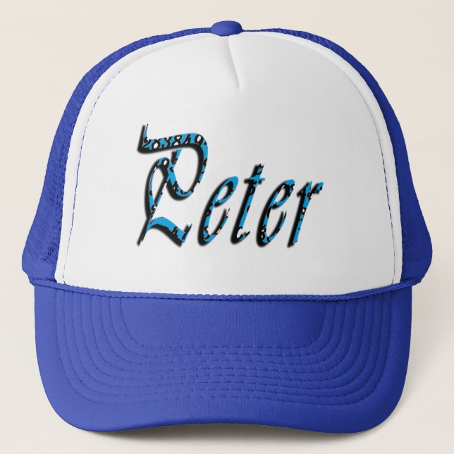"Peter" Blue Numbers Peter Name, Trucker Hat (Front)