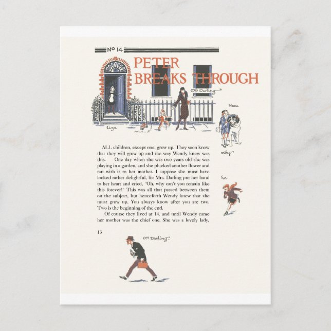 Peter Breaks Through, Peter Pan Vintage Image Postcard (Front)