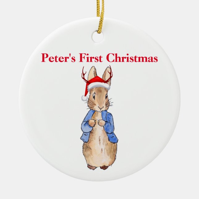 Peter Christmas Hat Personalize First Christmas Ceramic Ornament (Front)
