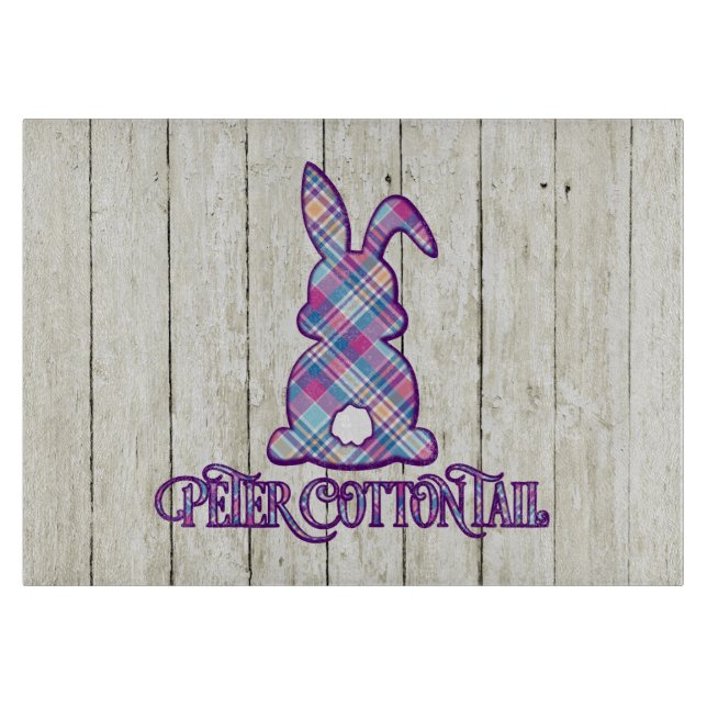 Peter Cottontail Purple Plaid Easter Bunny Cutting Board (Front)