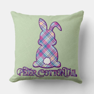 Peter Cottontail Purple Plaid Easter Bunny Throw Pillow