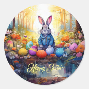Peter Easter Bunny with Easter Eggs Classic Round Sticker