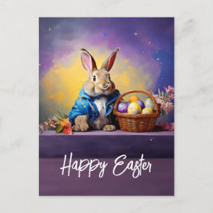 Peter Easter Bunny with Easter Eggs Holiday Postcard