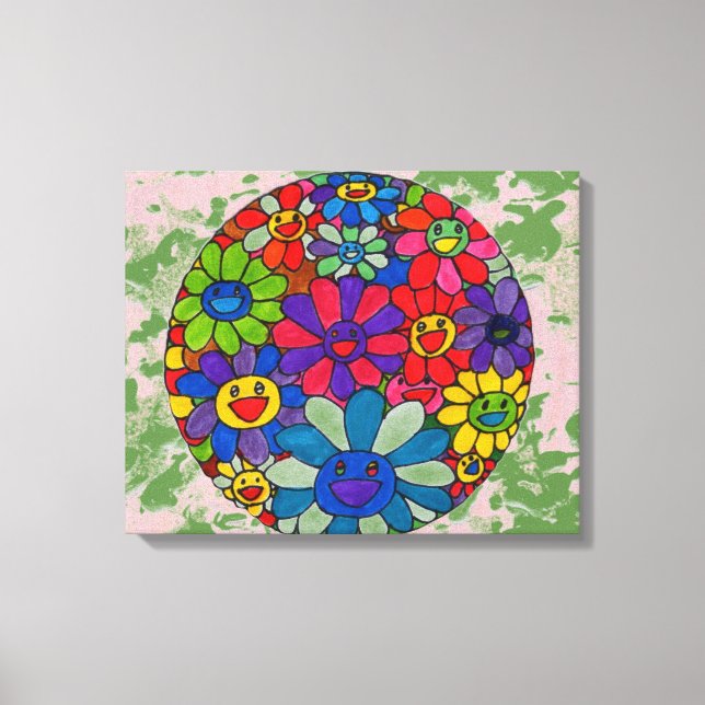 "peter max art style"smiling flowers ball canvas print (Front)