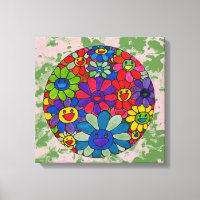 "peter max art style"smiling flowers ball canvas