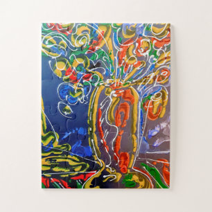 Peter Max colorful watercolor Vase with flowers Jigsaw Puzzle