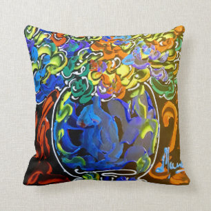 Peter Max colourful watercolor Vase and flowers Throw Pillow