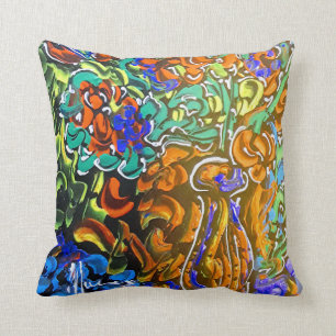 Peter Max colourful watercolor Vase and flowers Throw Pillow