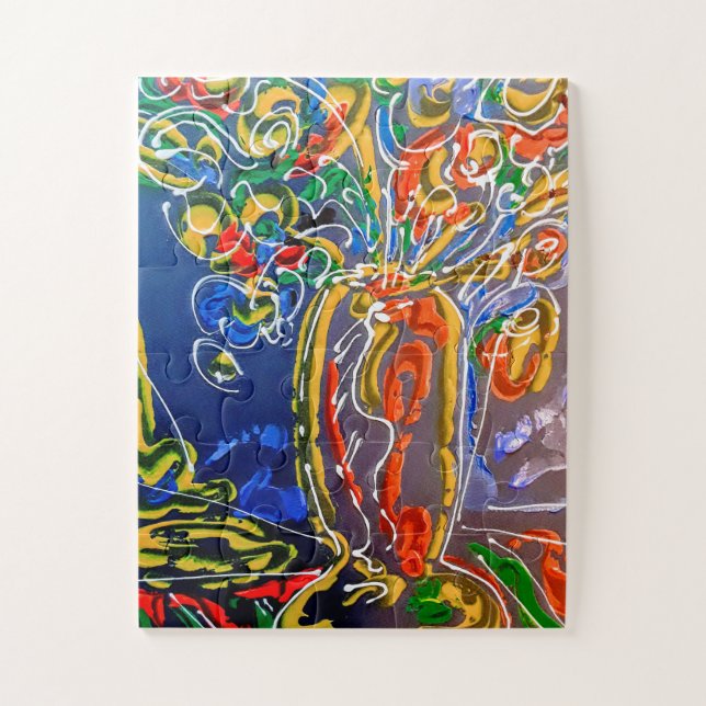 Peter Max colourful watercolor Vase with flowers Jigsaw Puzzle (Vertical)