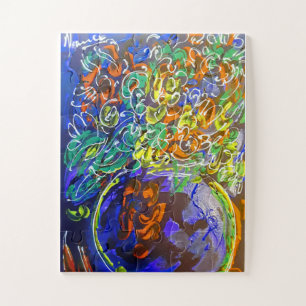 Peter Max colourful watercolor Vase with flowers Jigsaw Puzzle