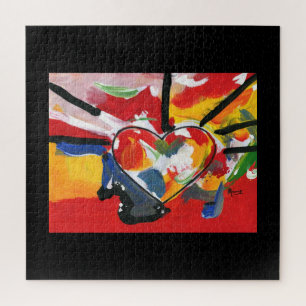 Peter Max style colorful watercolor Abstract Heart Jigsaw Puzzle