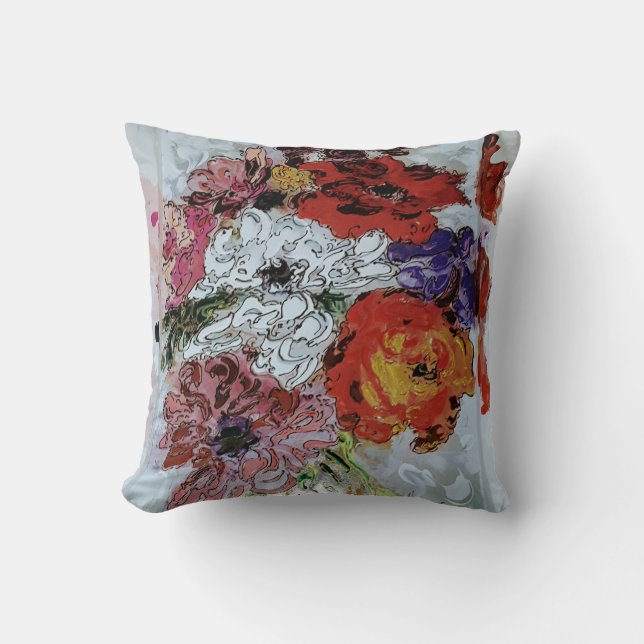 Peter Max style colourful watercolor flowers Throw Pillow (Front)