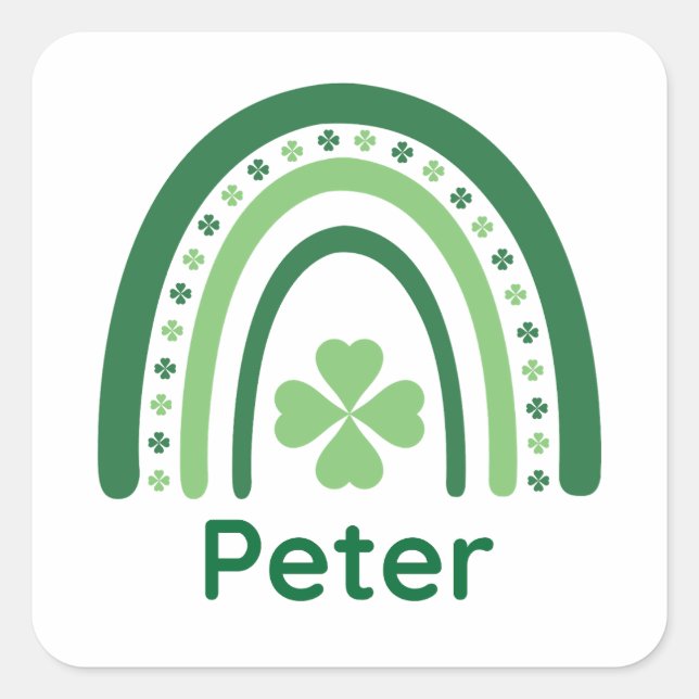 Peter Name Clover Boho Rainbow Square Sticker (Front)
