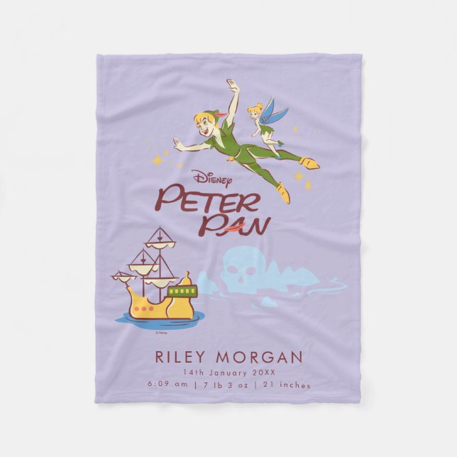 Peter Pan and Tinker Bell Custom Birth StatS Fleece Blanket (Front)