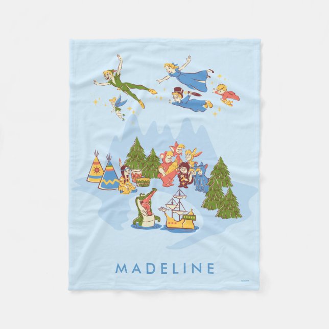 Peter Pan Flying over Neverland Fleece Blanket (Front)